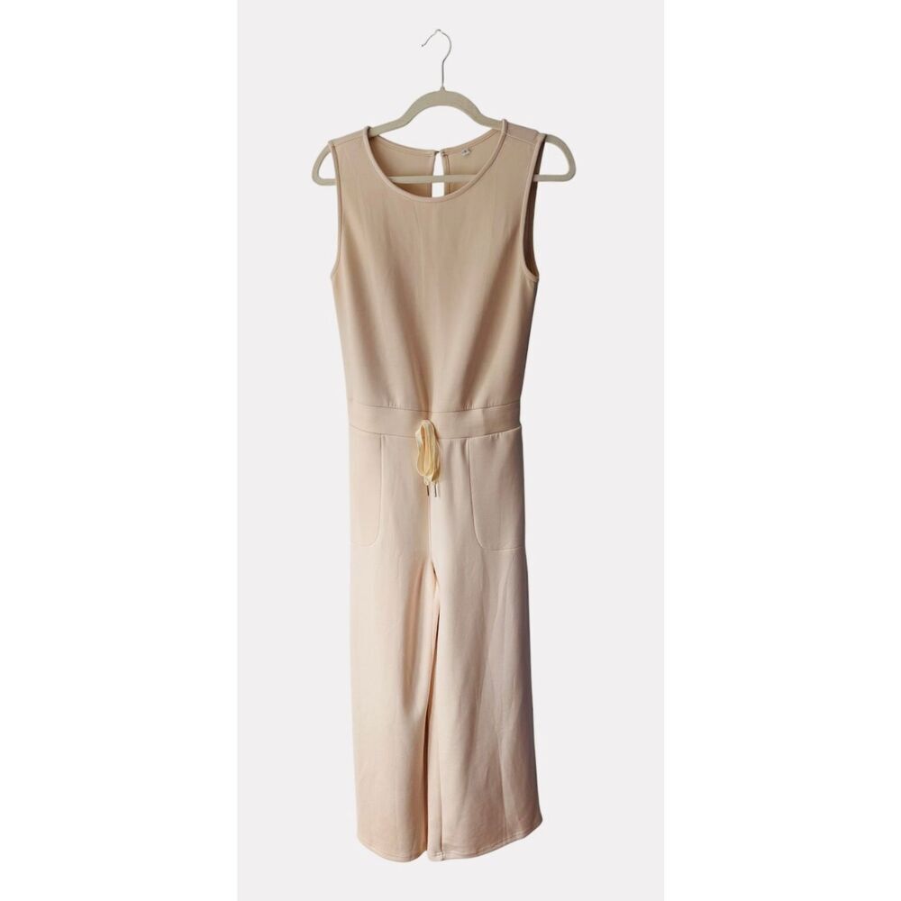Anrabess Small Sleeveless Wide Leg Jumpsuit Cream